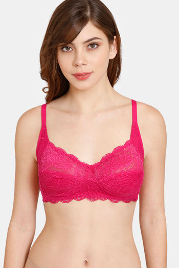 Buy Rosaline Everyday Single Layered Non Wired 3/4th Coverage Sheer Lace Bra - Beetroot Purple
